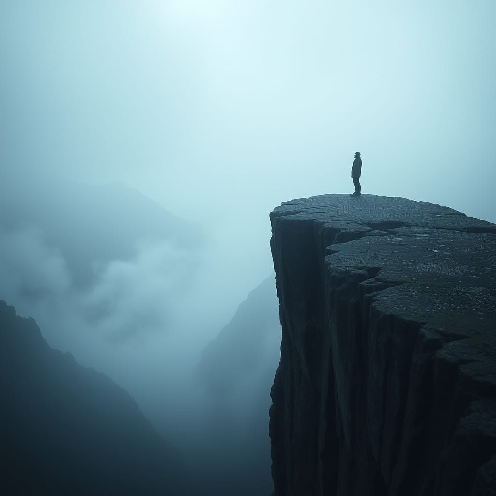 Misty Mountains and Dreamlike Cliffside View