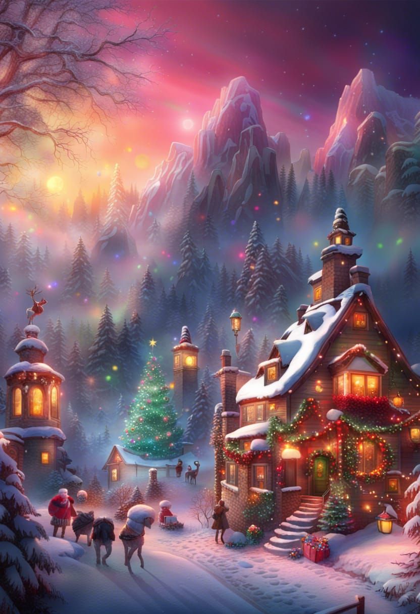 Bright and Colorful Christmas Decorations in Digital Paintin...