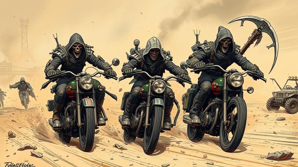 Post-Apocalyptic Grim Reapers Race in Comic Book Style