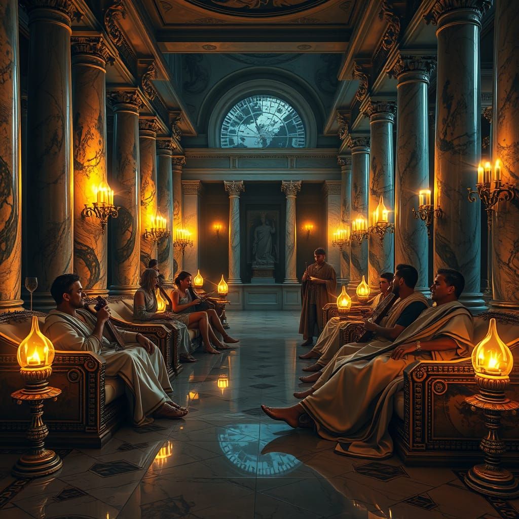 Roman Nobles Relaxing in Opulent Marble Halls