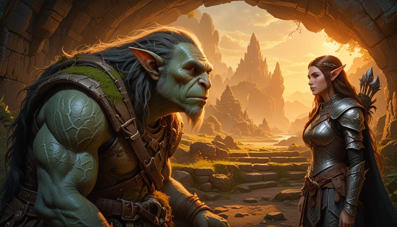 Troll and Elf Encounter in Dwarven Ruins
