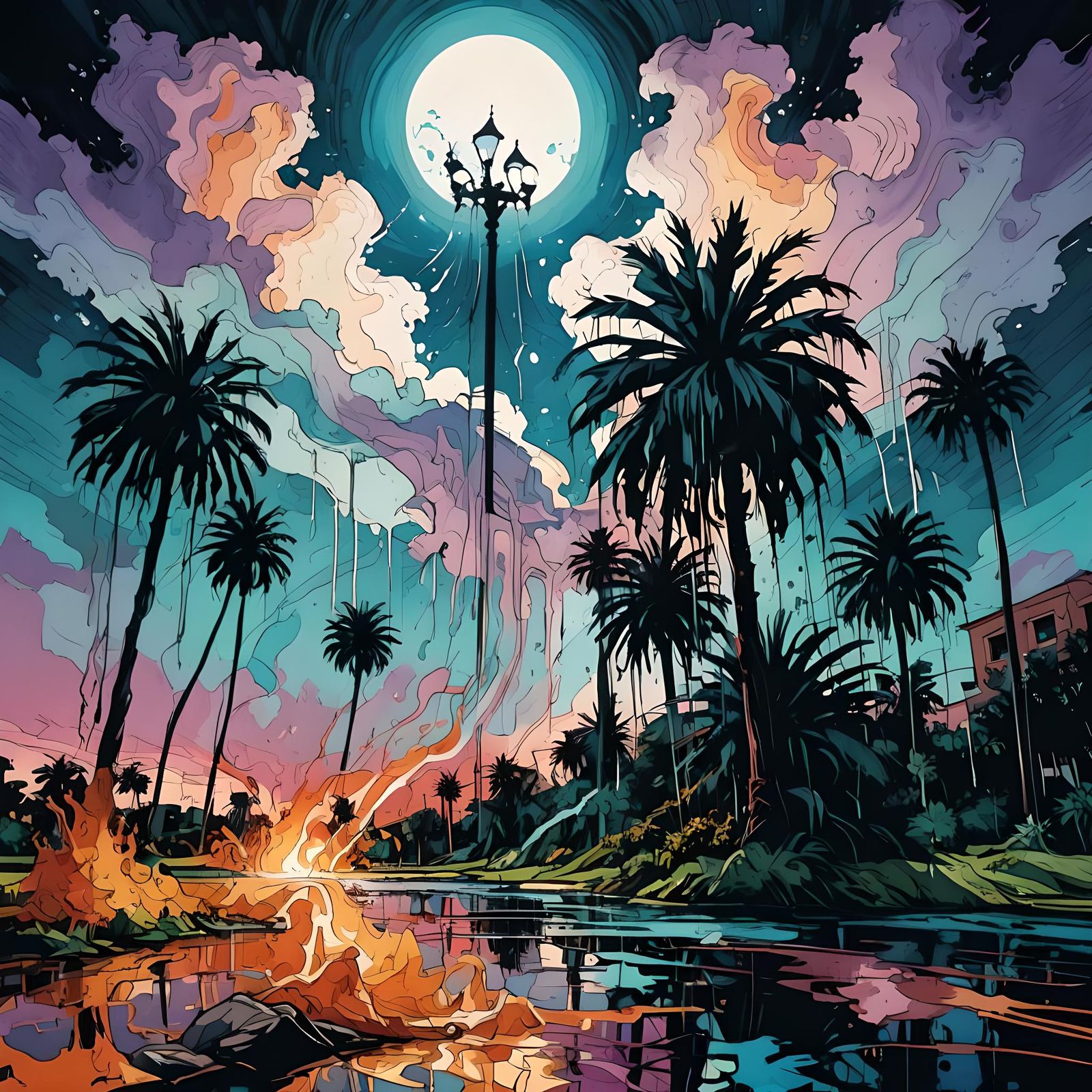 Geometric Abstract Prairie with Waterfalls