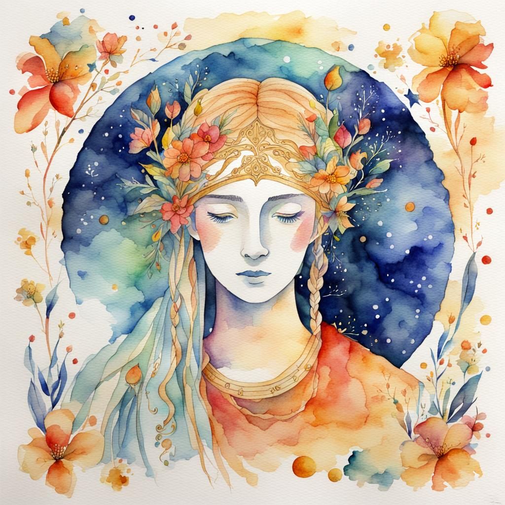 Virgo Zodiac Sign in Watercolor