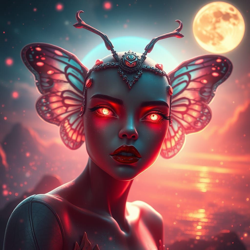 Mystical Butterfly Being in Futuristic Ethereal Style