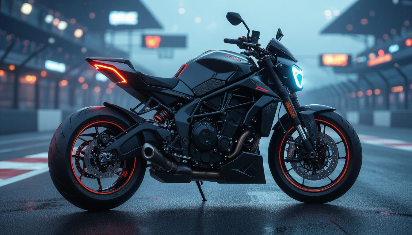 Futuristic Black Motorcycle with Neon Red Accents