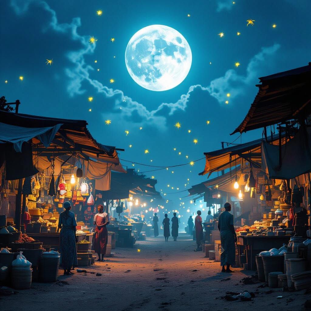 Futuristic West African Market at Night