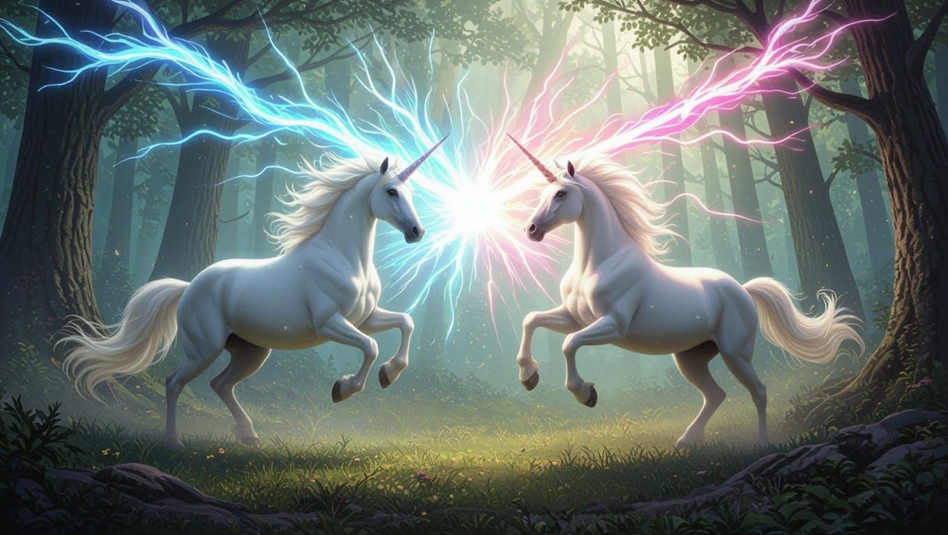 Epic Fantasy Unicorns Engage in Magical Duel in Illuminated ...