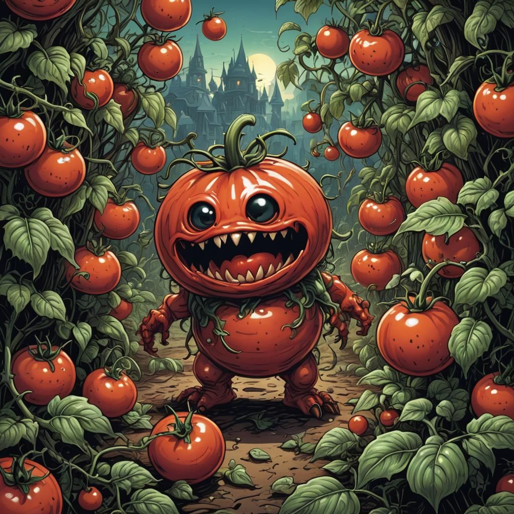 Cute Tomato Monster in Comic Book Art Style