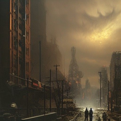 Post-Apocalyptic City in Oil Painting Style