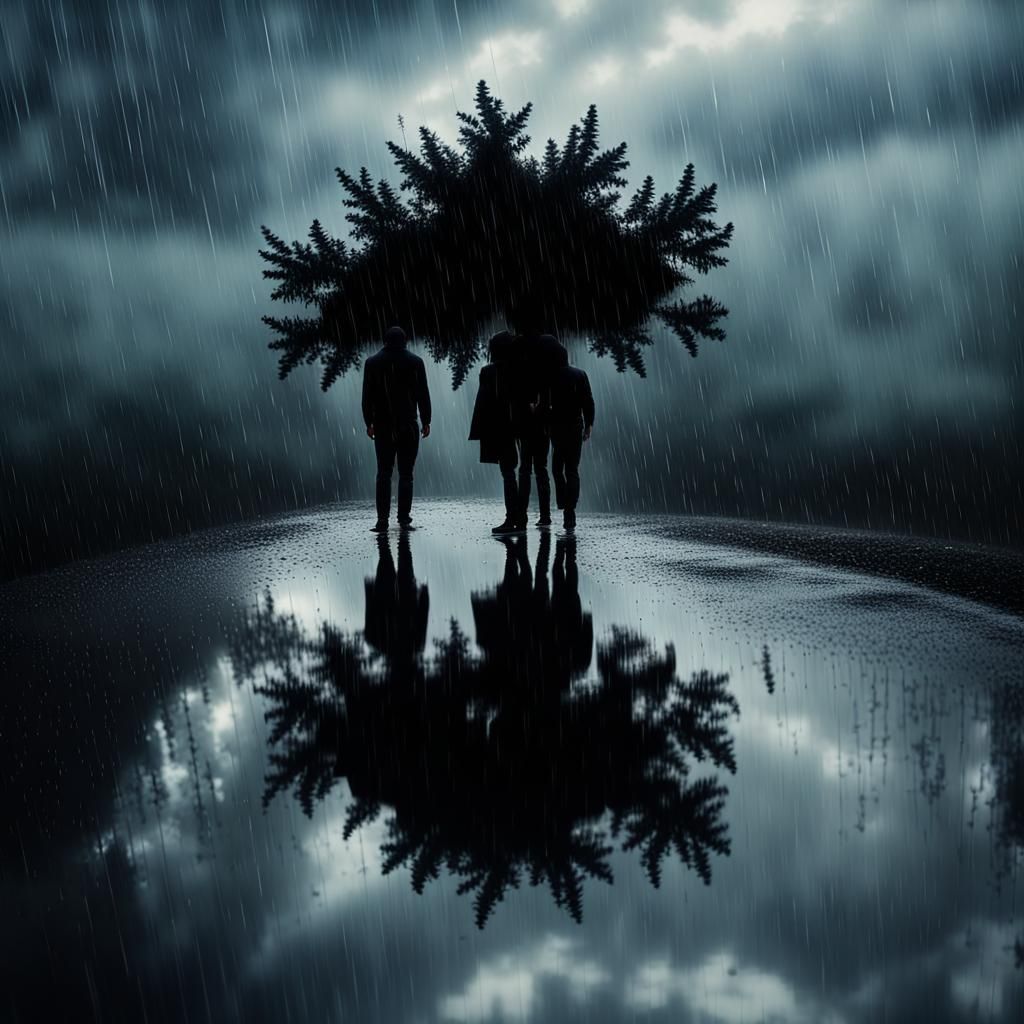 Dark Silhouette in Rain Reflects on New Journey