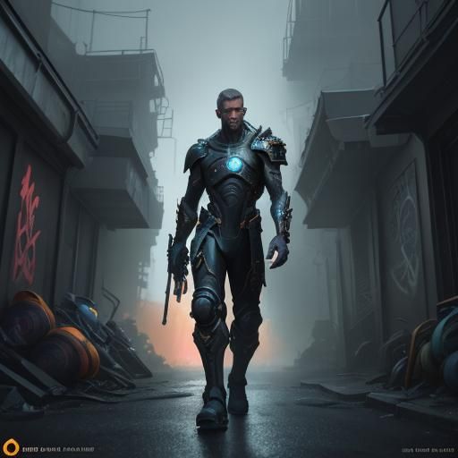 Dramatic Figure in Graffiti Alley: Cinematic Digital Art