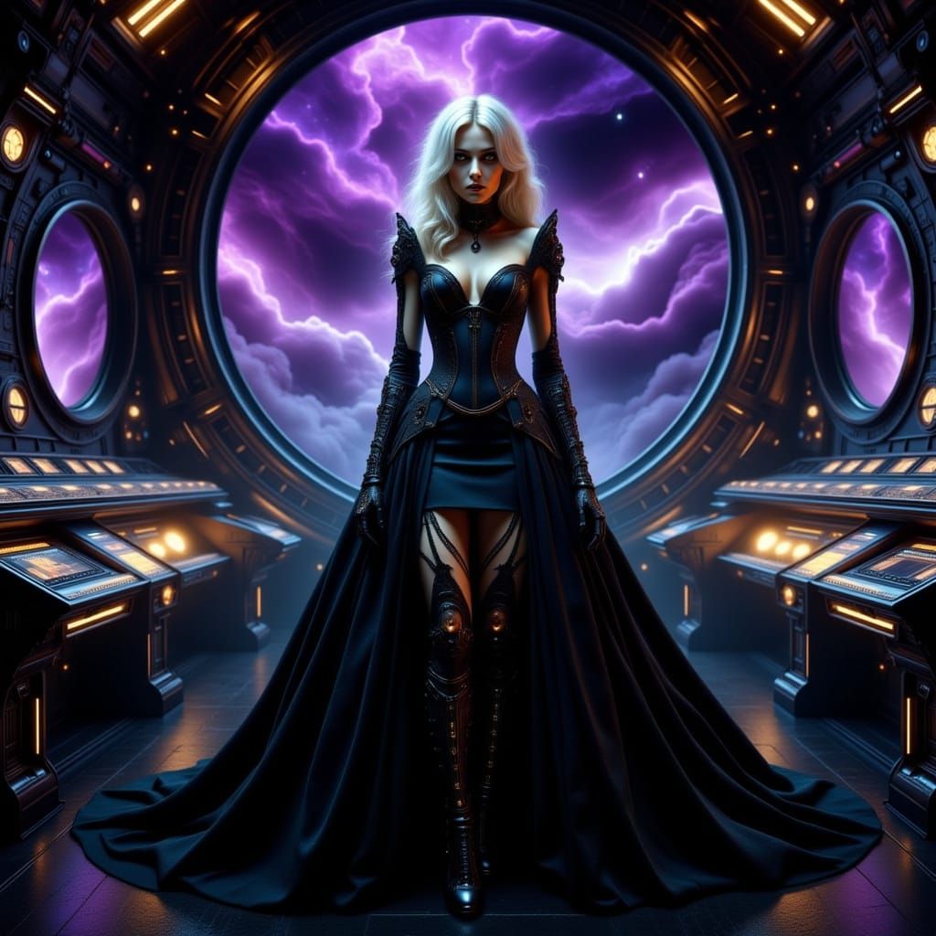 Ethereal Vampire Queen in Cyber Gothic Space