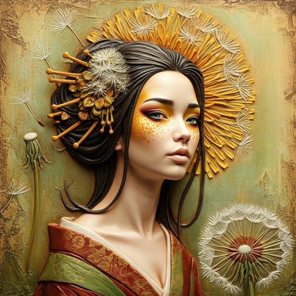 Whimsical Fairy Queen in Japanese-Inspired Plaster Relief