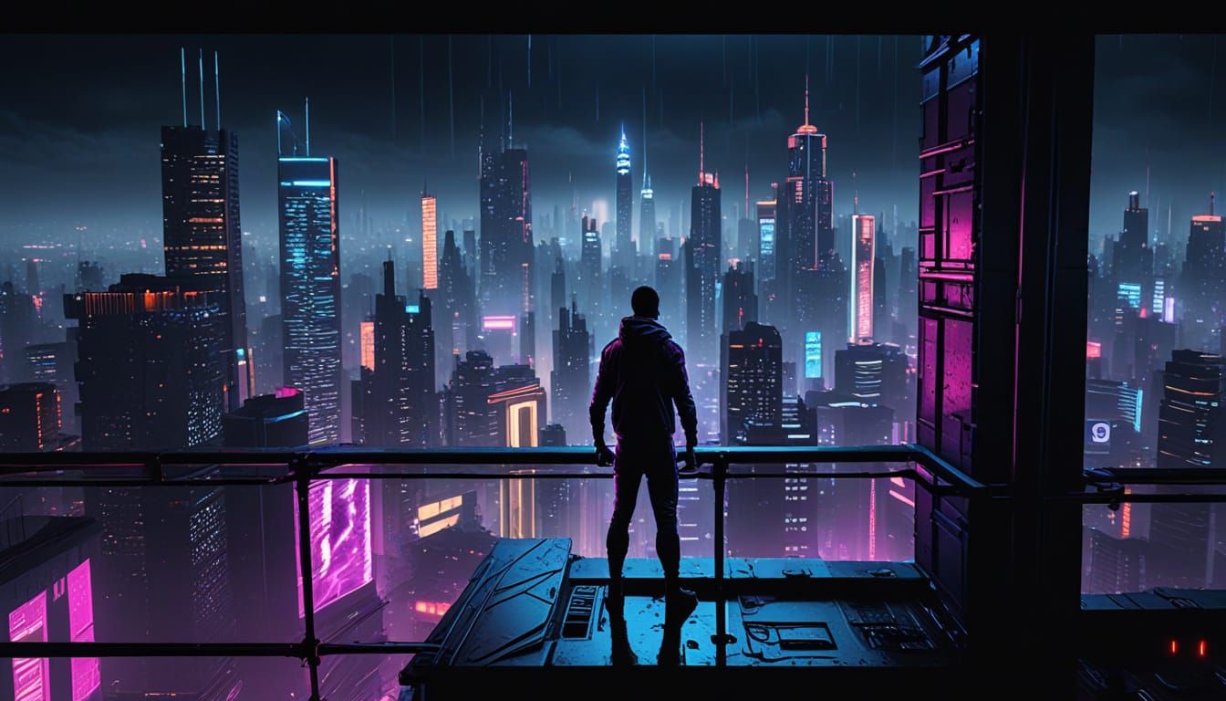 Spider-Man Amidst Neon Noir Cityscape