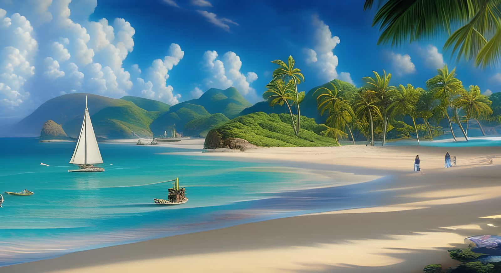 Hyper-Detailed Beach Resort Painting in Surreal Colors