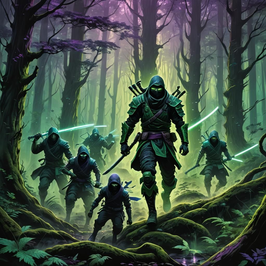 Shinobi Training Cloning Techniques in Dark Fantasy Art