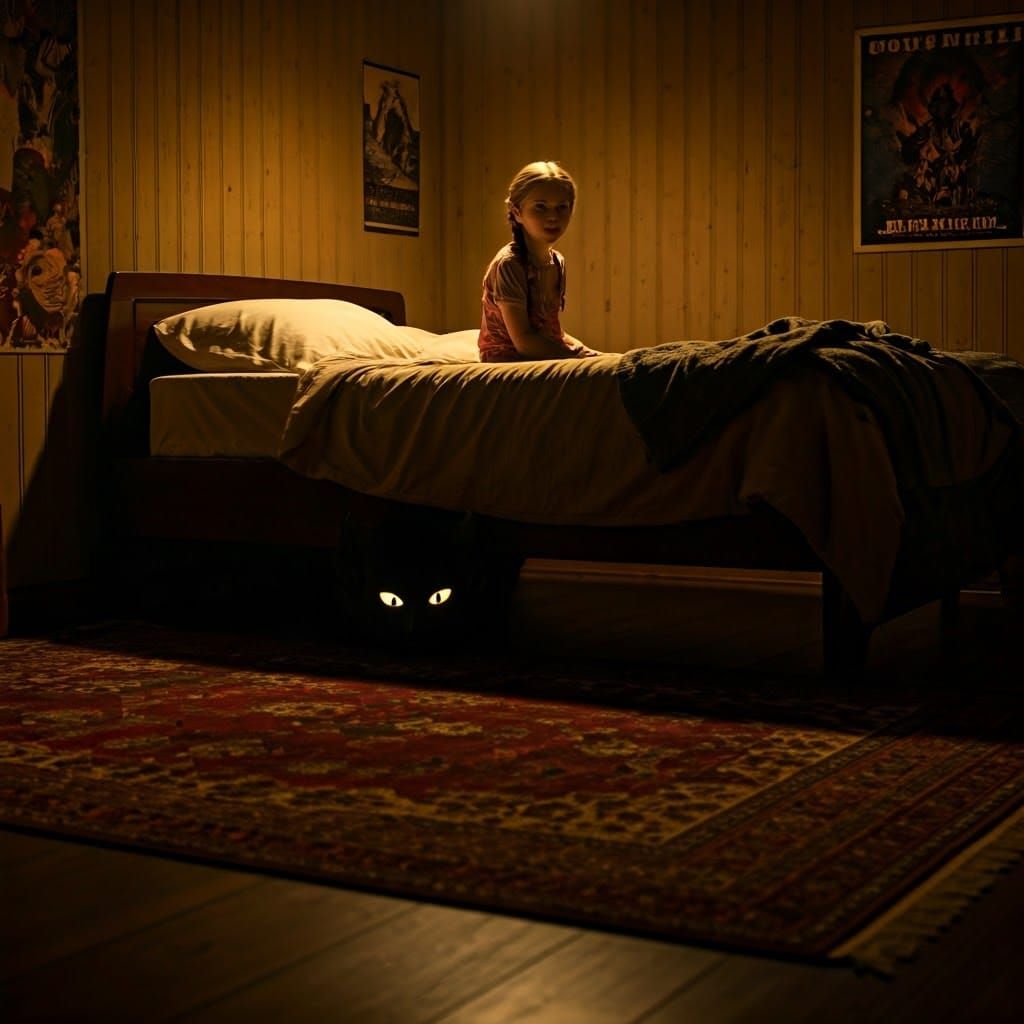 Girl Confronts Dark Demon in Haunting Bedroom Scene