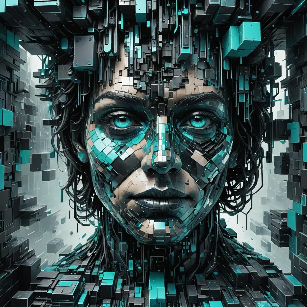 Cyberpunk Pixel Art Tesseract Portal