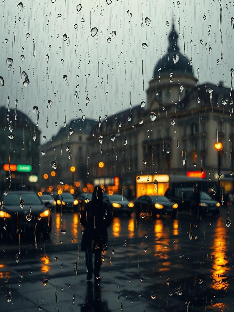 Vilnius Rain: Impressionistic Cityscape in Black and Gold