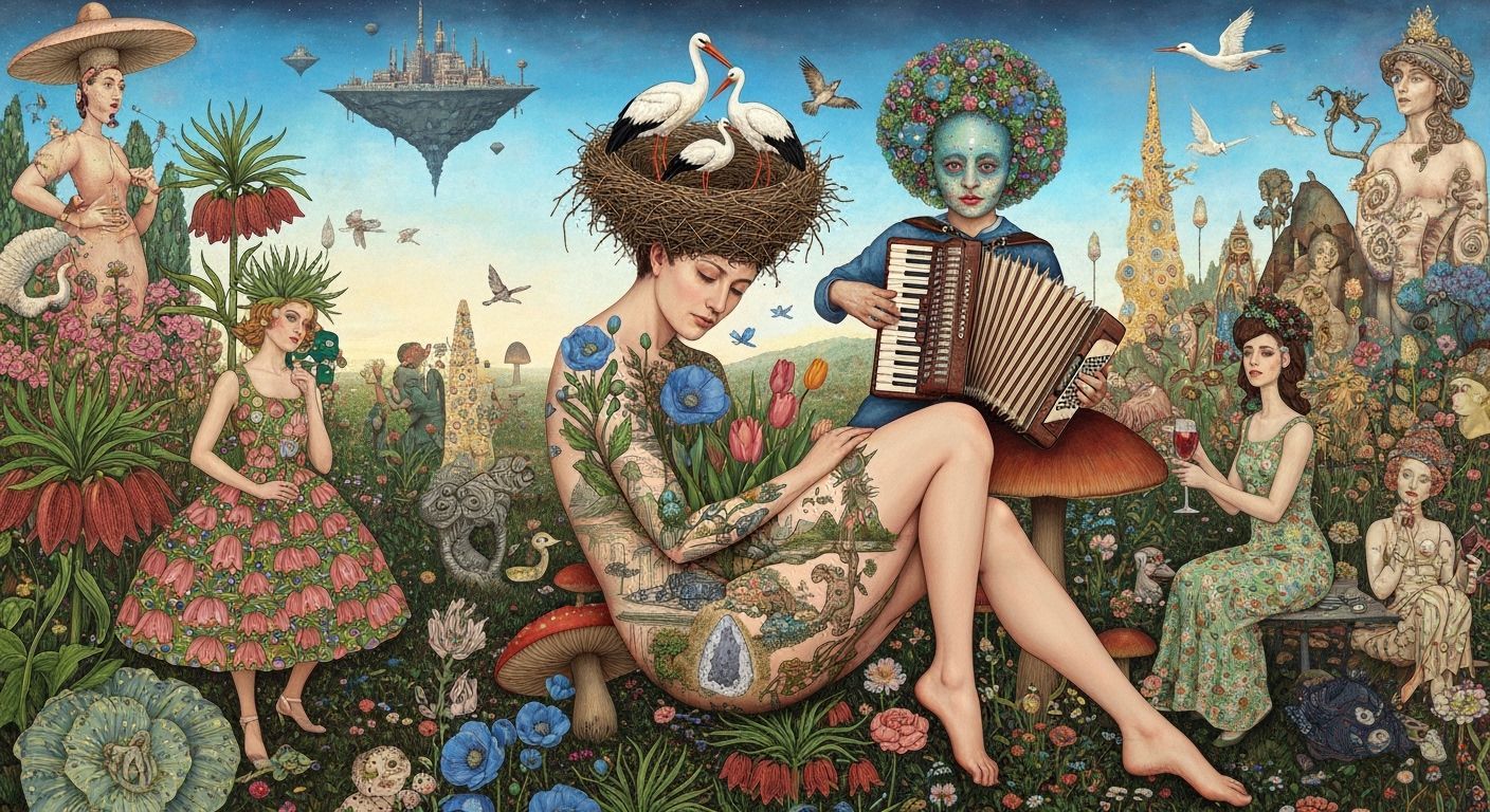 Cosmic Woman Embodies Nature in Dreamlike Fantasy Art