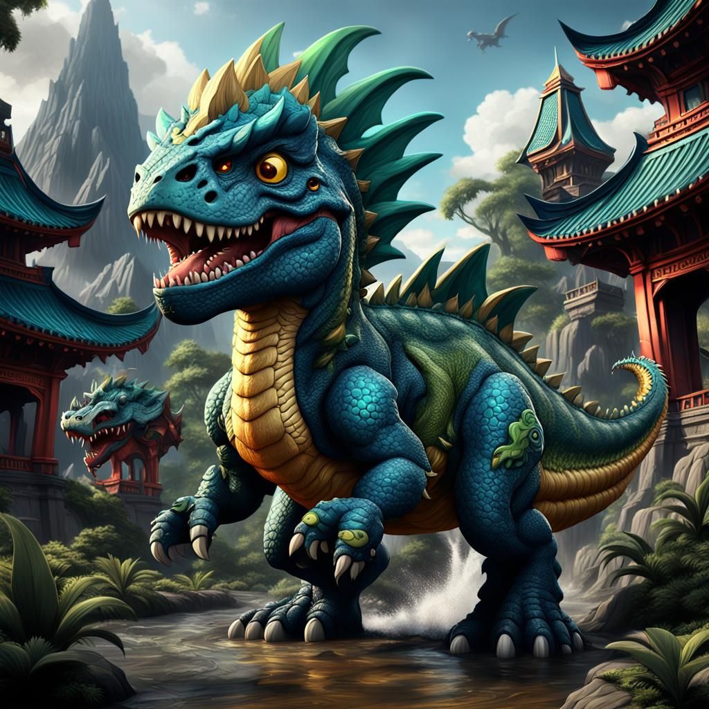 Chibi Kaiju Dragon T-Rex: Detailed Fantasy Art