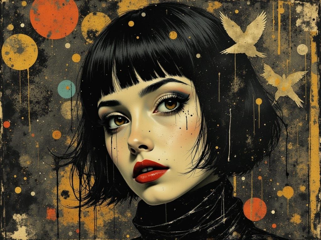 Gothicpunk Girl in Burnished Gold and Ink