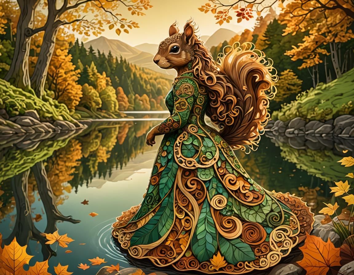 Squirrel Lady by Irish Lake with Zentangle Patterns