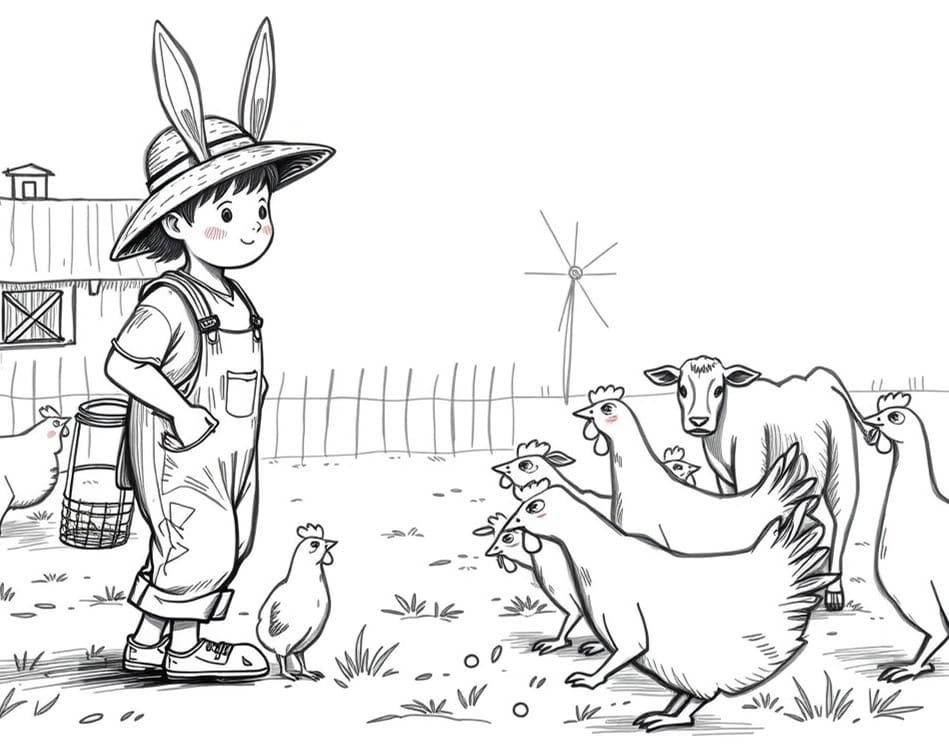 Rabbit Farmer's Detailed Doodle Sketch