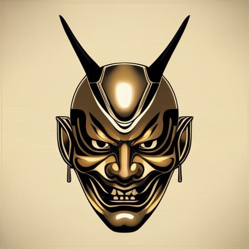 Detailed Hannya Mask Japanese Samurai Illustration