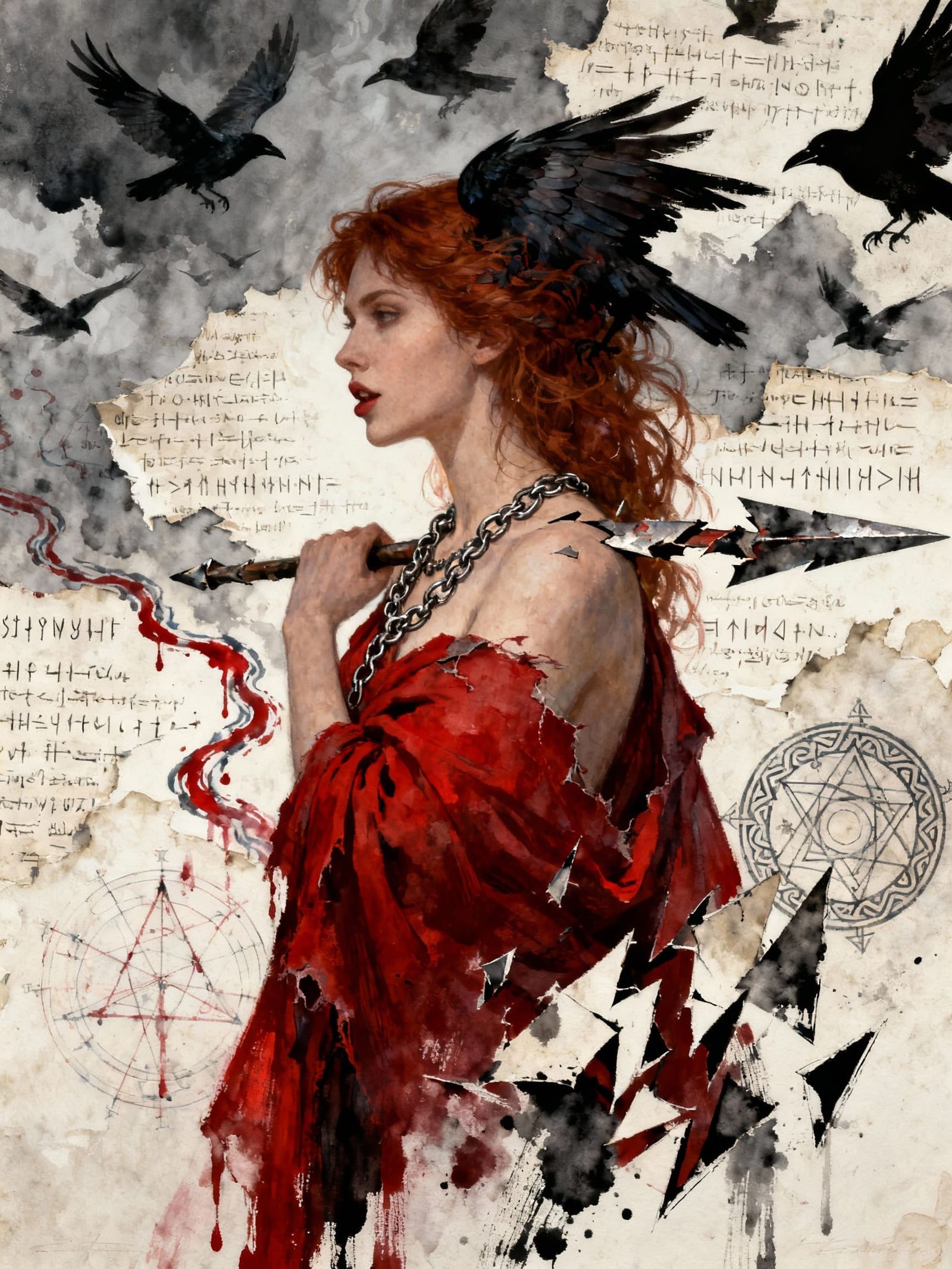 Gothic Elegance: Dark Fantasy Painting of The Morrígan