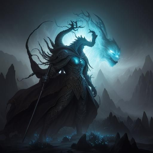 Fantasy Art: Man Gazing at Shadowy Villain