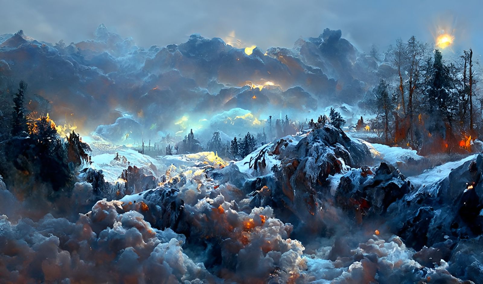 Epic Snowstorm in the Mountains, Hyperdetailed Landscape