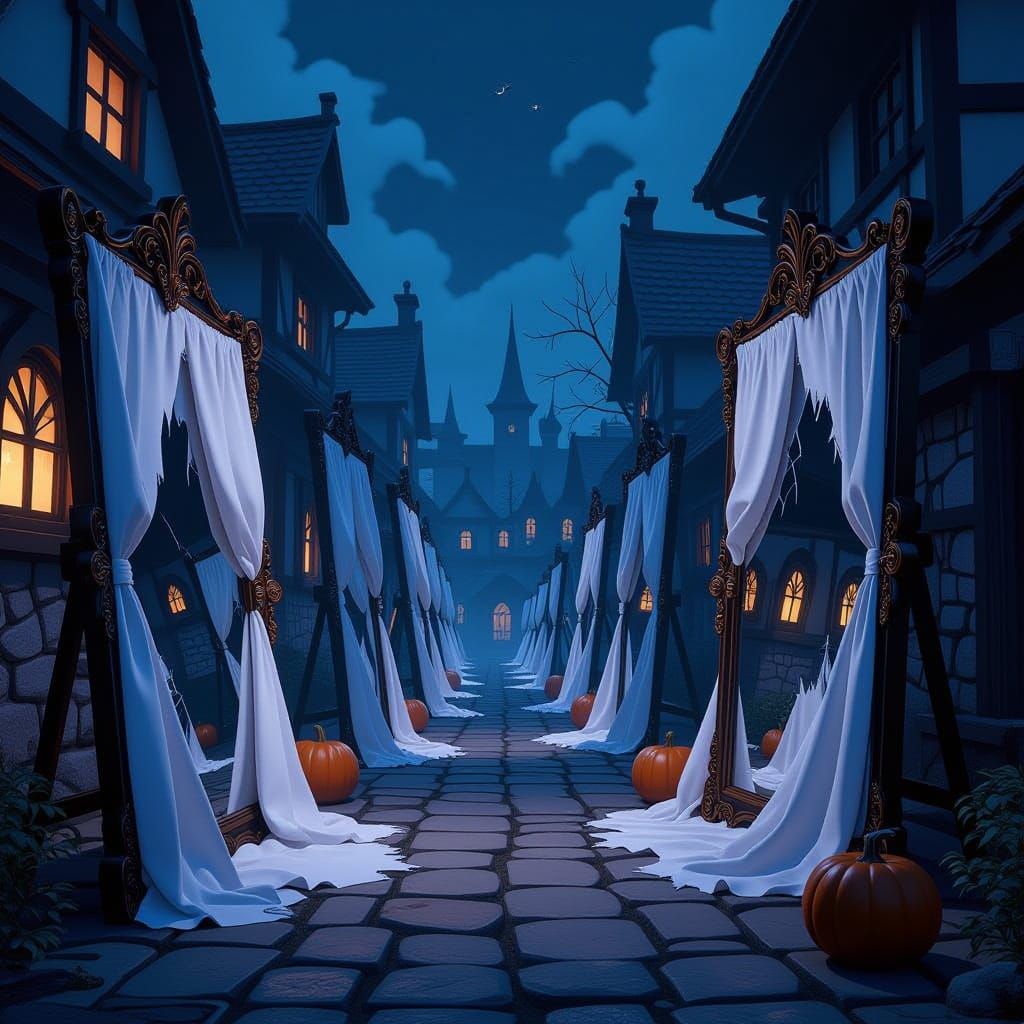 Eerie Halloween Town With Covered Mirrors