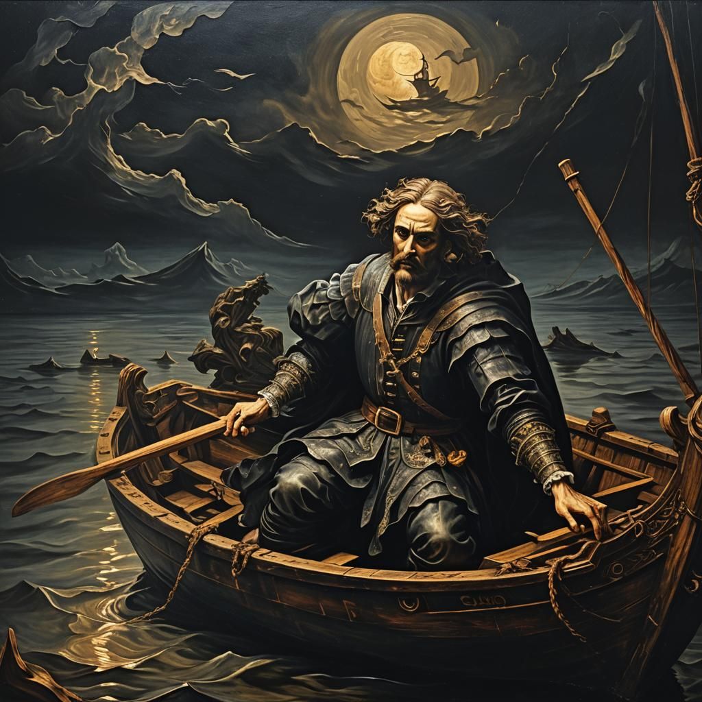 Baroque Mortality Art: Figure on a Lake Boat