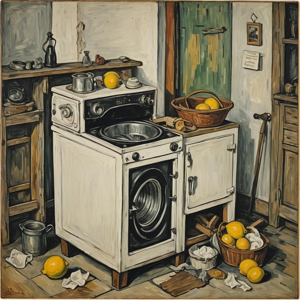 Vintage Washing Machine in Grotesque Style of the 1930s