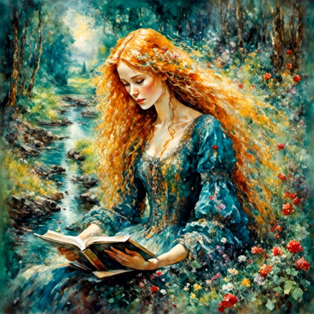 Woman with Book in Post-Impressionistic Style