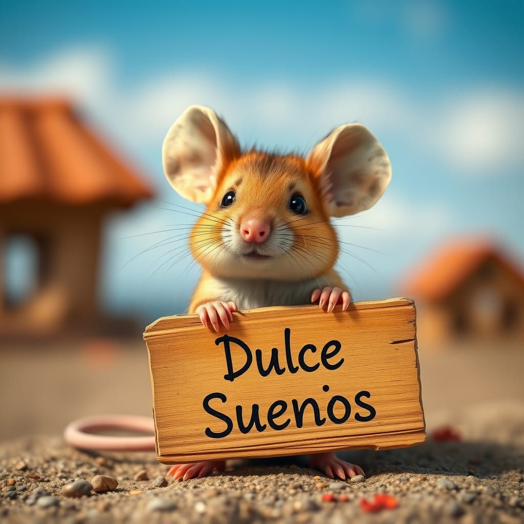 Mouse Holding a Sign in Hyperrealistic Style