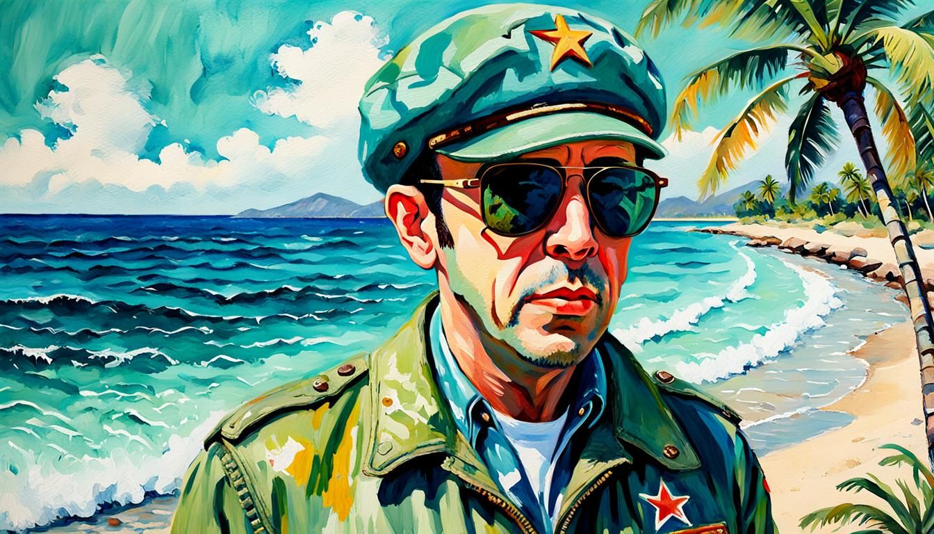 Pop Art Watercolor of a Singer on Cuban Coast