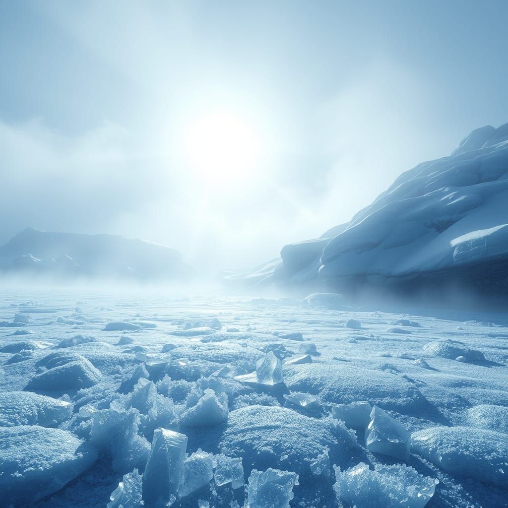 Glistening Icy Crystals on Frosty Ground