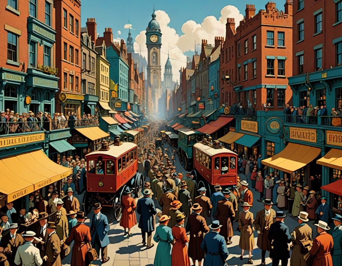 Humorous Steampunk Cityscape in Heath Robinson Style