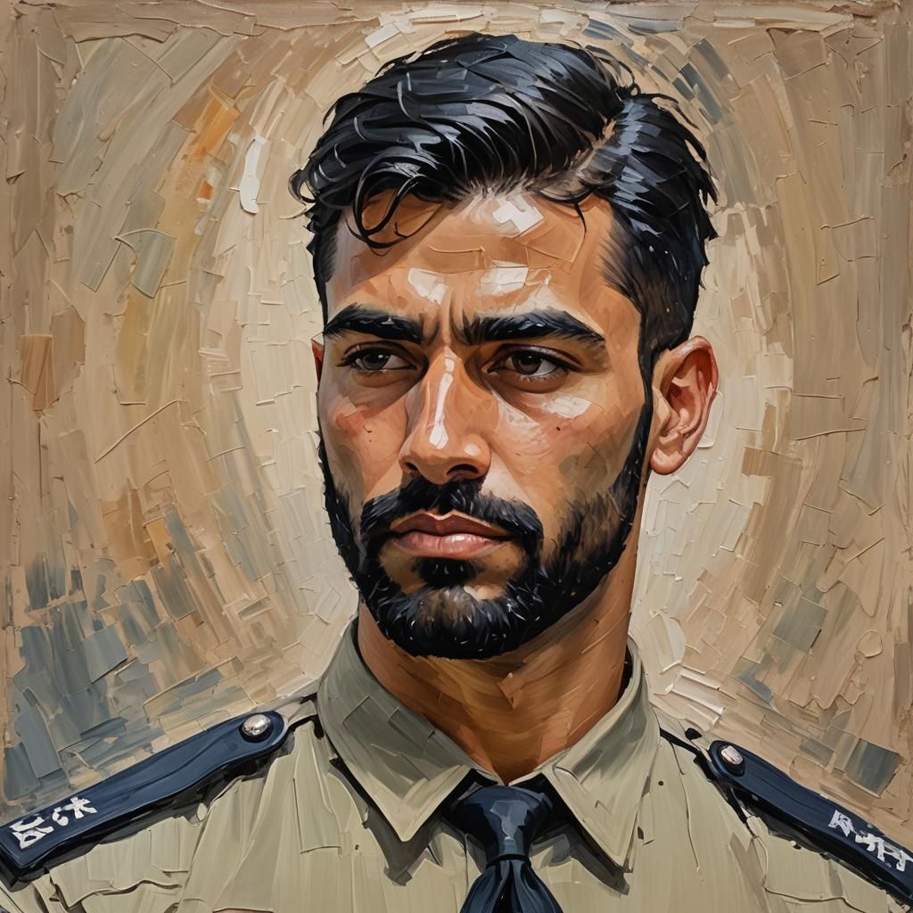 Handsome Policeman Portrait as Impasto Oil Painting