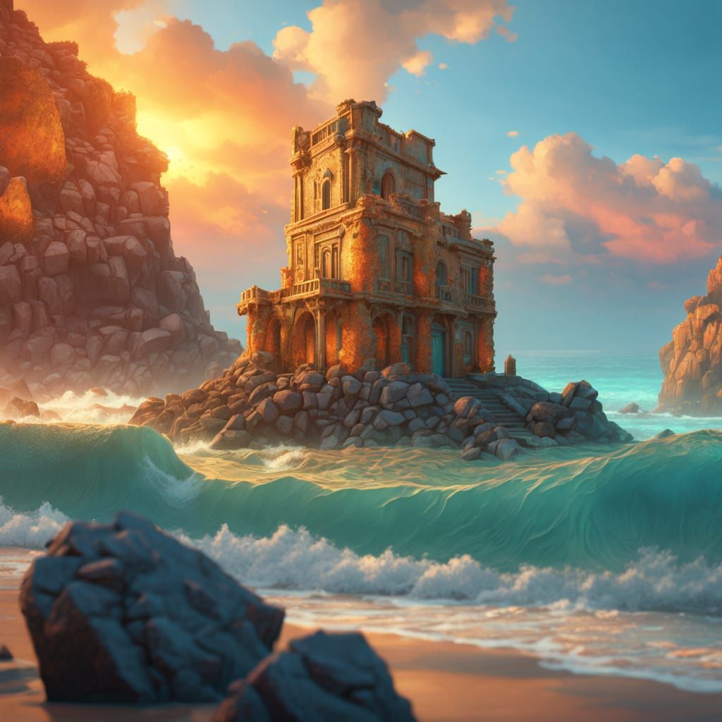 Seaside Ruin Concept Art in Greg Rutkowski Style