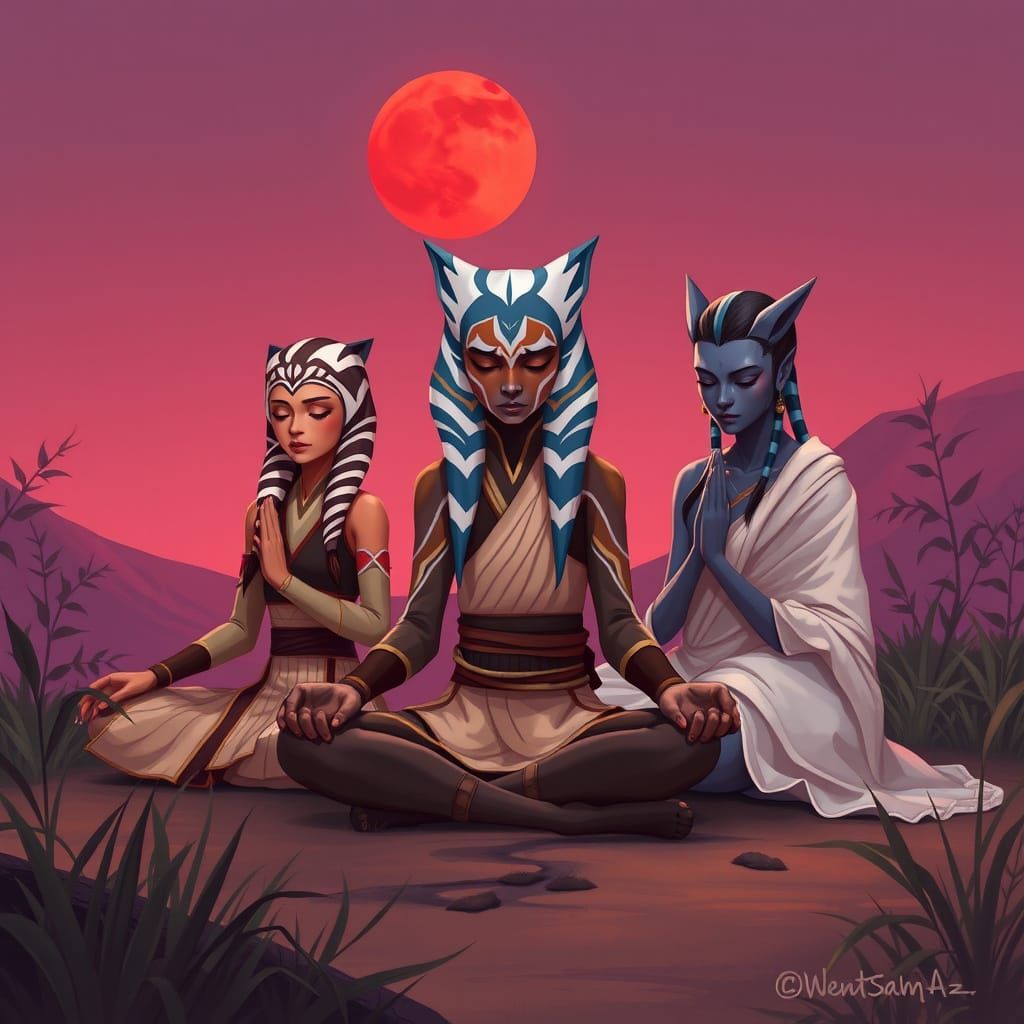Teenager Ahsoka Tano  is meditating with Anakin Skuwalker  a...