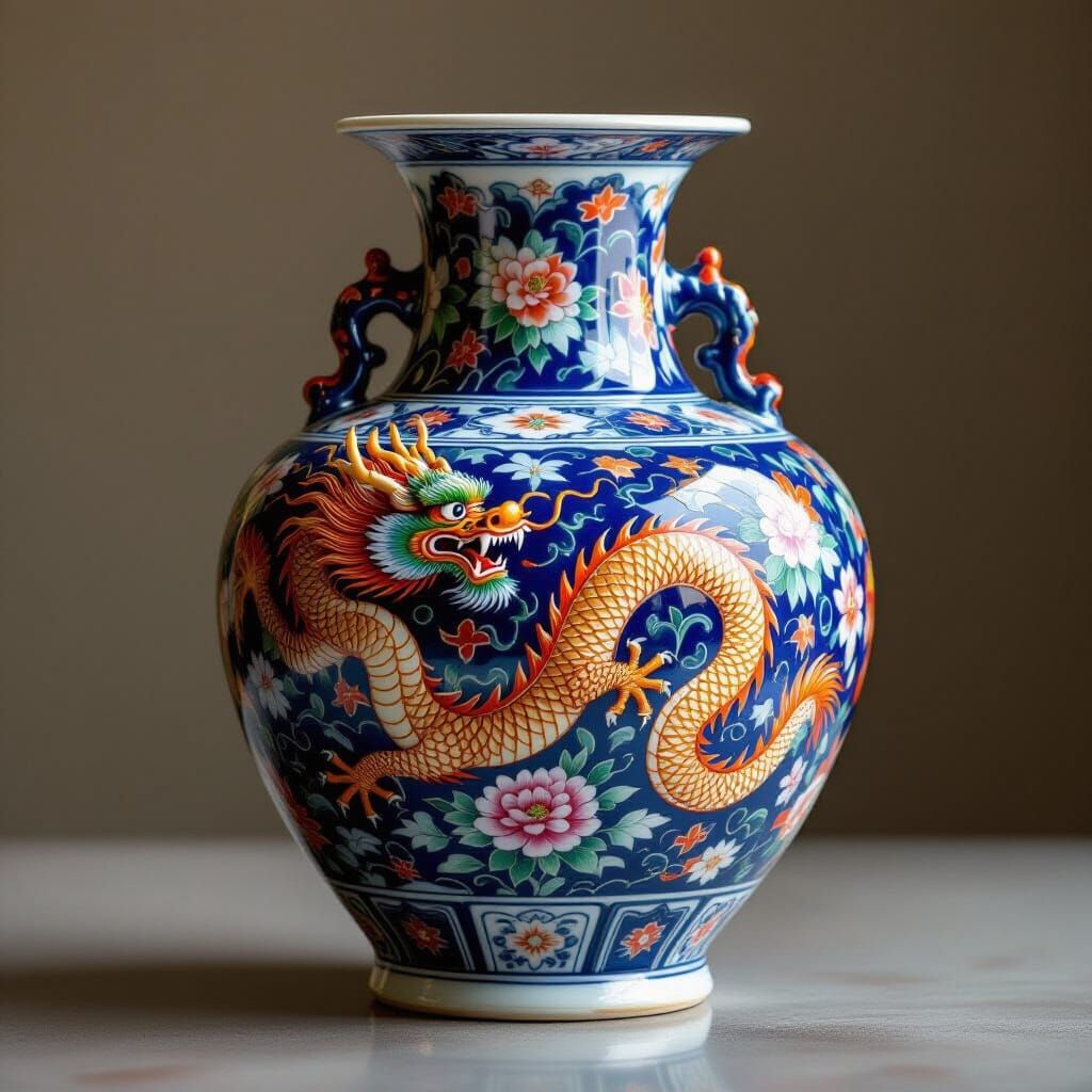 Ornate Chinese Dragon Vase: Studio Photography