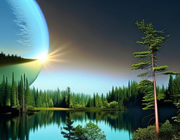 Glowing Orb in Mystical Forest Landscape