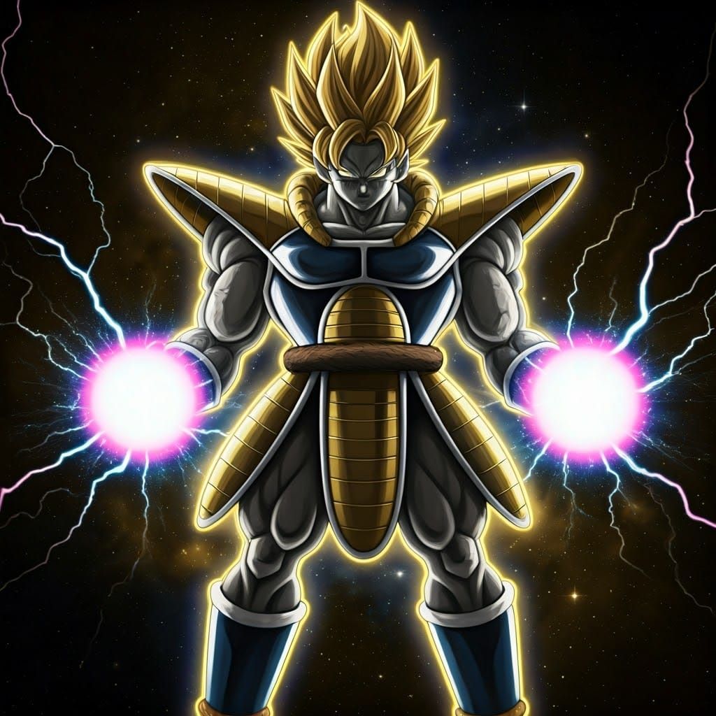 Epic Saiyan Warrior in Gold and Blue Monochrome