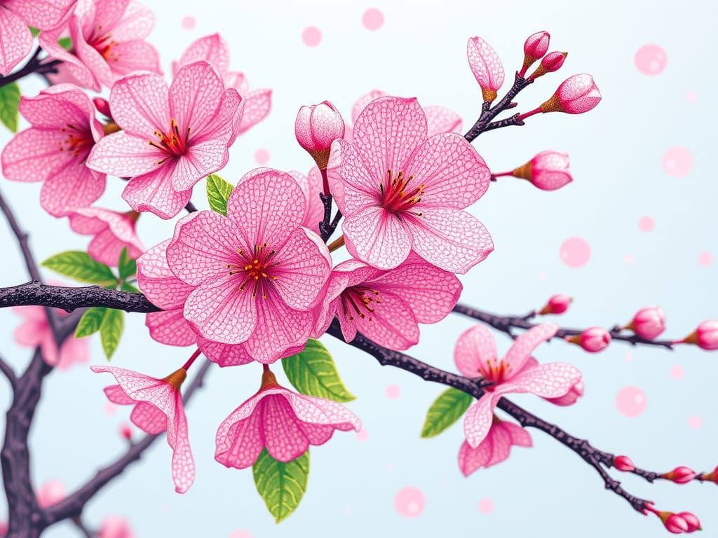 Cherry Blossoms in Evolved Pointillism Style