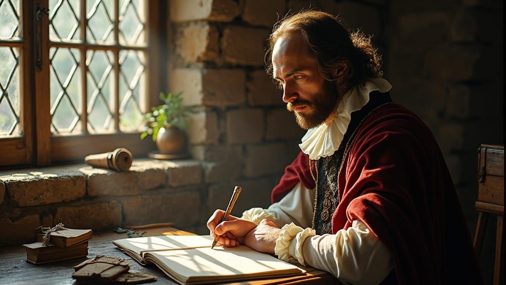 Shakespeare Writing, in the Style of Dutch Masters