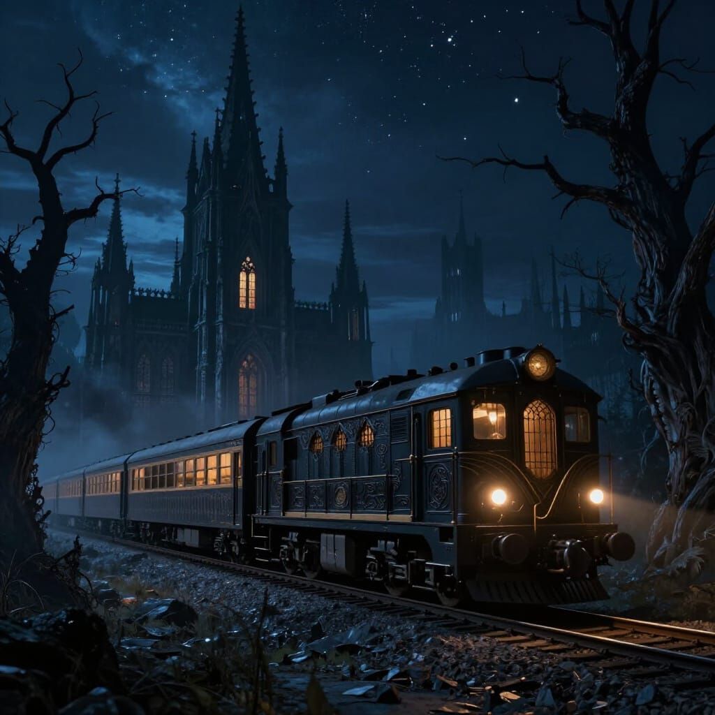 Gothic Midnight Train in Detailed Concept Art Style