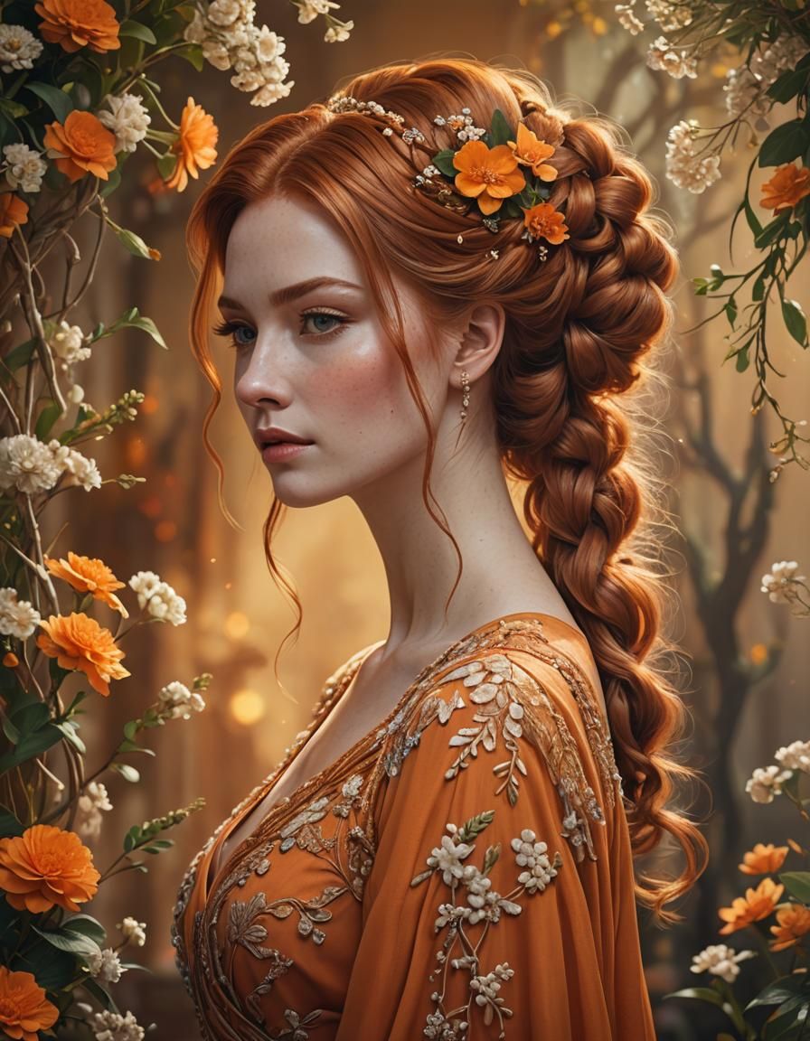 Elegant Ginger-Haired Woman with Voluminous Updo